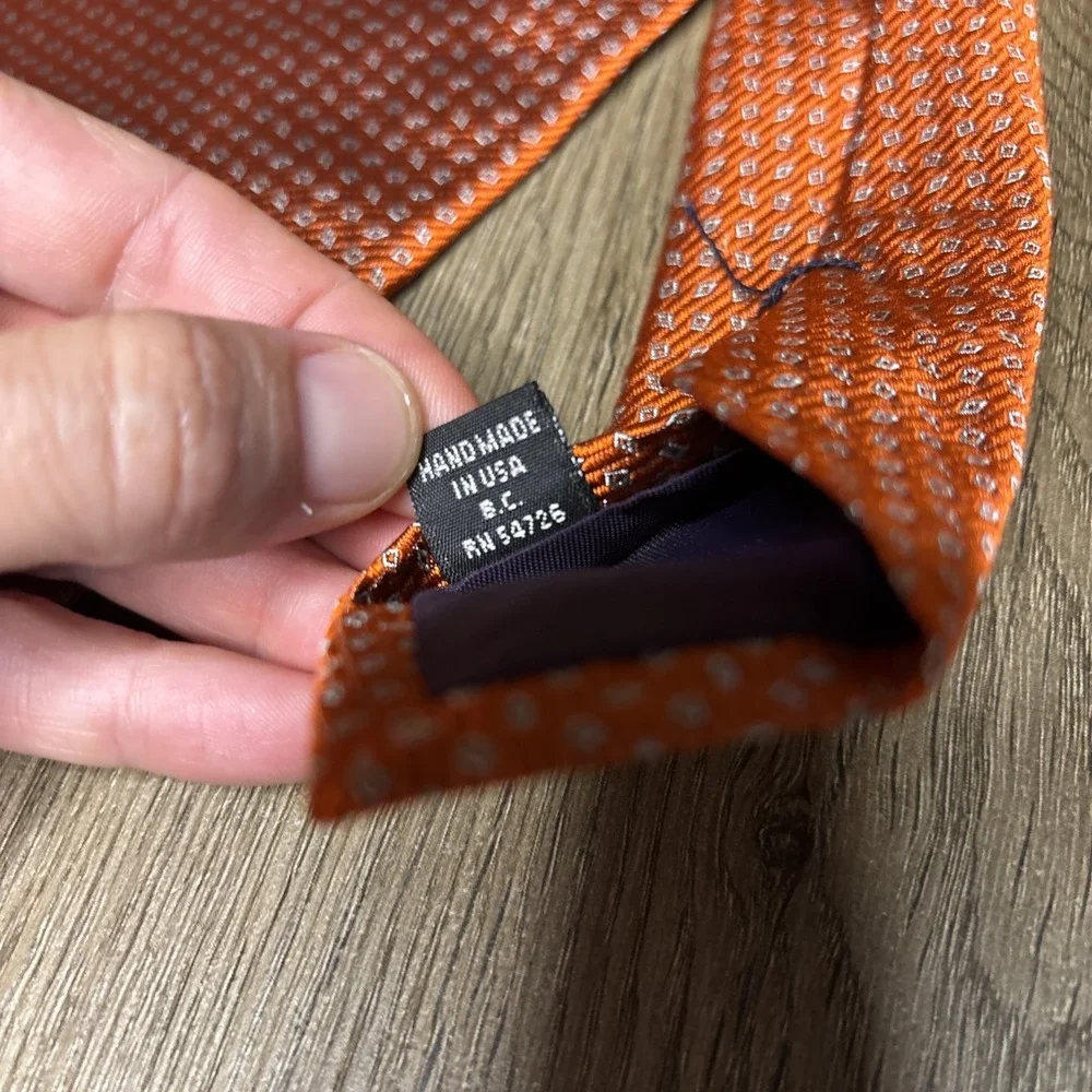 Gitman Bros Tie‎ 100% Silk Orange Geometric USA Made Mens 56
